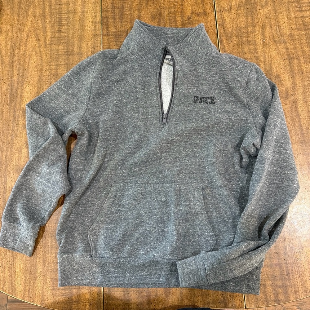 PINK Victoria's Secret Women's Heather Gray Zip-Up Sweater